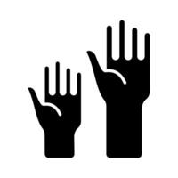 Two hands raised. Hands, raise, support, help, volunteer, assist, charity, aid, cooperation, teamwork, gesture, participation, giving, community, hand icon vector