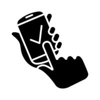 Mobile verification line icon. Person, smartphone, checkmark, user, authentication, approval, identity, mobile app, confirmation, secure, access, technology, digital verification, account, profile vector