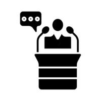 Public speaking line icon. Speaker, podium, presentation, speech, conference, address, lecture, orator, politician, communication, debate, announcement, audience, microphone vector