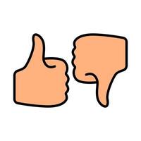 Thumbs up and thumbs down line icon. Approval, disapproval, feedback, like, dislike, rating, evaluation, choice, decision, opinion, judgment, assessment, review, agree, disagree, vote, expression vector