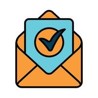 Mail confirmation line icon. Envelope, checkmark, letter, mail, approval, verification, confirmation, correspondence, postal service, message, email, secure, delivery, accepted, service, communication vector