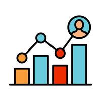 Statistics analysis line icon. Graph, data, chart, analytics, statistics, information, report, analysis, trends, research, insights, performance, metrics, visualization, summary, evaluation, results vector