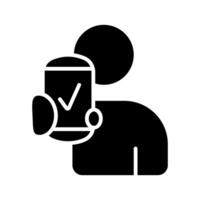 Mobile verification line icon. Person, smartphone, checkmark, user, authentication, approval, identity, mobile app, confirmation, secure, access, technology, digital verification, account, profile vector