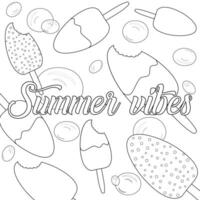 Celebrate summer with this fun coloring page featuring ice cream and bubbles. Perfect for kids and adults to enjoy a creative activity. vector