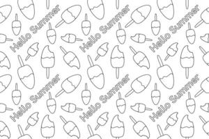 Fun ice cream pattern coloring page with Hello Summer text. Perfect for kids and adults to enjoy and relax with creative fun. vector