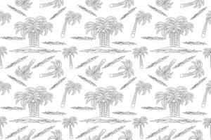 A detailed tropical beach-themed coloring page featuring palm trees, ocean waves, and an island. Perfect for relaxing and creative coloring activities. vector