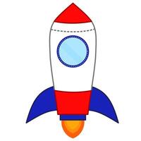 Launching or upswing spaceship rocket and fire. vector