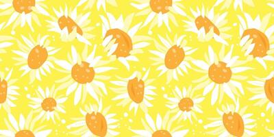 Seamless pattern with abstract daisies with petals. Floral summer print. vector