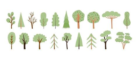 Big set of cute cartoon trees with texture. Interesting hand drawn elements for children's design. vector