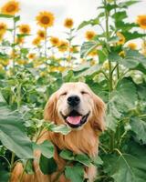 Golden Retriever dog lying, standing, sleeping with light background photo