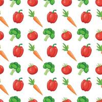 Seamless pattern with fresh vegetables - mulberry, broccoli, bell pepper and tomatoes on a white background. Can be used for tablecloths, wrapping paper, wallpaper, stationery. illustration vector