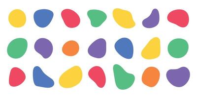 Liquid round deformed elements. Organic blob shapes. Abstract irregular forms. Set of isolated multi-colored elements on a white background vector