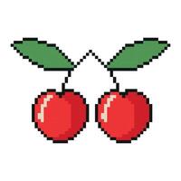 Pixel Graphic Cherry. Illustration isolated on white background. Fruit pixelated for the pixel art game and icon for website game. vector