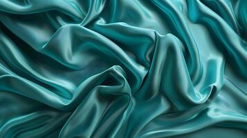 Elegant 3d texture of silk. Abstract background with turquoise silk photo