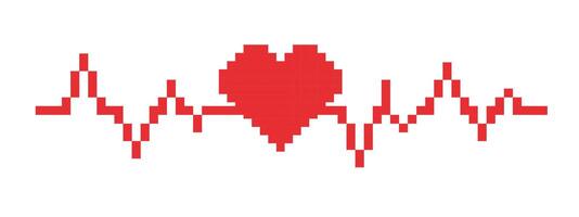 Pixel heartbeat icon. Pixel art heart beat 8 bit logo for game. Pixel icon, illustration isolated on white background. vector