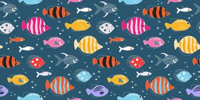 Seamless pattern with colorful fish. Marine animal print. vector