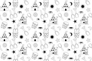 Bright and colorful pattern featuring beach elements like flip-flops, umbrellas, and suns. Perfect for summer-themed designs. vector