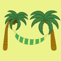 illustration of two palm trees with a hammock. Perfect for summer, beach, and tropical-themed designs. vector