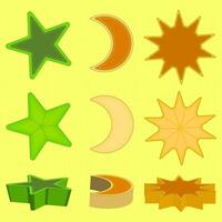 Vibrant set of star, moon, and sun sand molds for summer beach fun. Perfect for summer-themed designs and projects. vector