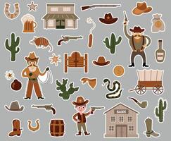 Wild West sticker set. Various objects. Cowboy theme vector