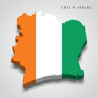 cote divoire 3d map with national flag on grey background vector