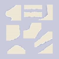 paper notebook sheet, scrapbook old. A set of torn notebook sheets in a yellow stripe vector