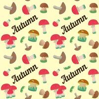 Mushrooms, fly agaric and grass, fall. seamless colored pattern vector