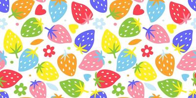 Seamless pattern with multi-colored strawberries. Bright summer print with berries. vector