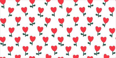 Seamless pattern with simple flowers in the shape of a cute heart. vector