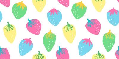 Seamless pattern with multi-colored strawberries. One bright summer print. vector