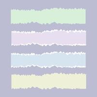 set of torn sheets of paper into strips. realistic illustration of a clean torn sheet for inscriptions with uneven edges. Strips for notes of different colors, for scrapbooking. vector