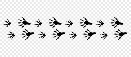 Footpath trail of animals. Mouse paws. Mouse paws walking randomly print isolated on checkered background. vector