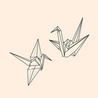 minimalistic origami cranes in line art style on a beige background. Perfect for modern designs and Japanese-inspired artwork. vector