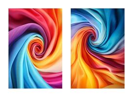 set of two vertical abstract textured spiral folded rainbow colorful tie dye textured background photo