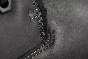 Part of a leather boot close-up. A fragment of the texture of leather shoes. photo