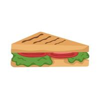 illustration of a vegan sandwich with vegetables and salad. Image of toasted bread with toppings isolated on a white background. Colored logo. vector