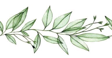 watercolor seamless frame with transparent leaves. X-ray. delicate border with green leaves vector