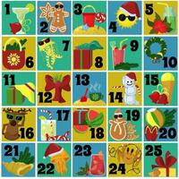 Advent calendar Christmas in July, activity cards with thematic images of summer and Xmas attributes vector