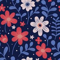 seamless pattern with cute daisy flowers on a dark background vector