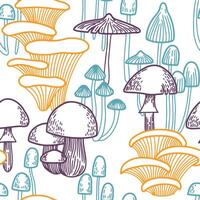 seamless pattern with mushrooms. illustration in sketch style. color print vector