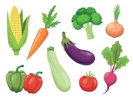 Set of different fresh vegetables isolated on white background. Healthy eating concept. illustration vector