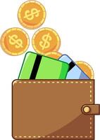 illustration of coins with dollar currency in a wallet in flat design. Great for icons and visual illustrative assets vector