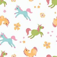 Seamless pattern with cute unicorns. A mythological and magical creature. Design for fabric, textiles, wallpaper, packaging vector