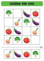 Sudoku for children with vegetables. Kids activity sheet. A logic game for preschoolers. Printable sheet. illustration vector