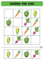 Sudoku for children with vegetables. Kids activity sheet. A logic game for preschoolers. Printable sheet. illustration vector