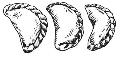 set of dumplings, illustration in sketch style. frozen convenience food vector