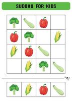 Sudoku for children with vegetables. Kids activity sheet. A logic game for preschoolers. Printable sheet. illustration vector