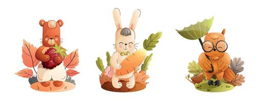 Chidren cute animal set. Illustrations of Forest Animals Set in an Enchanting Autumn Theme for All. vector