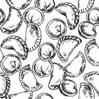seamless pattern of dumplings, illustration in sketch style vector