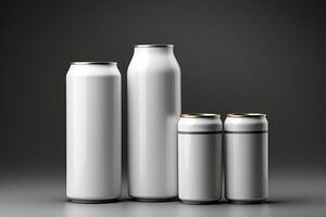 Metal white beer can on a black background. photo